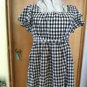 Modcloth pocket gingham plaid off shoulder dress